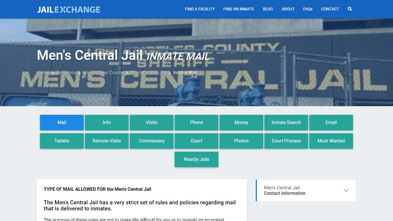 Inmate Mail - Men's Central Jail, CA - Jail Exchange